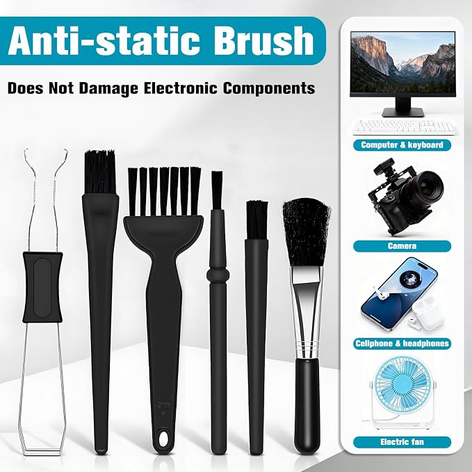 6PCS Keyboard Brush Cleaner Kit with Keycap Puller & Switch Puller, PP Handle Nylon Small Space Dust Removal Anti Static Brush for Computer Keyboard Electrical Appliance Seam Motherboard Camera - Image 5
