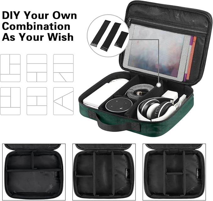 MATEIN Tech Organizer Travel Case, Large Water Resistant Cable Organizer | For Electronic Accessories, Sturdy Carrying Tech Bag, with Handle for Cord, Power Bank, Tablet (Up to 12.9inch), Peacock Blue - Image 6
