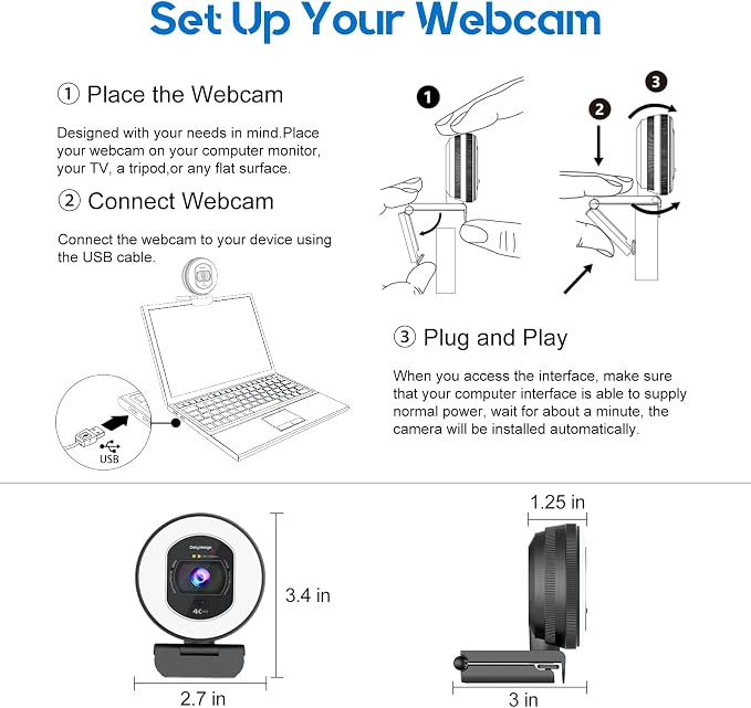 4K Webcam with Ring Light & Built-in Microphone for PC Streaming | PDAF Autofocus,Supports 1080P 60FPS, Comes with Privacy Cover, Compatible with Zoom, Skype, Google Meet, Laptop Desktop Mac - Image 8