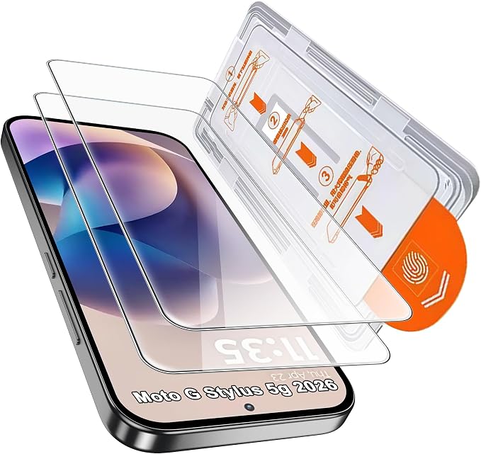 for Moto G Stylus 5G 2025/2026 Screen Protector with De-Bubble Card, 9H Hardness Military-Grade Shatterproof Protection Tempered Glass flim, Case Friendly, Anti-Scratch (2 PACK) by Suttkue