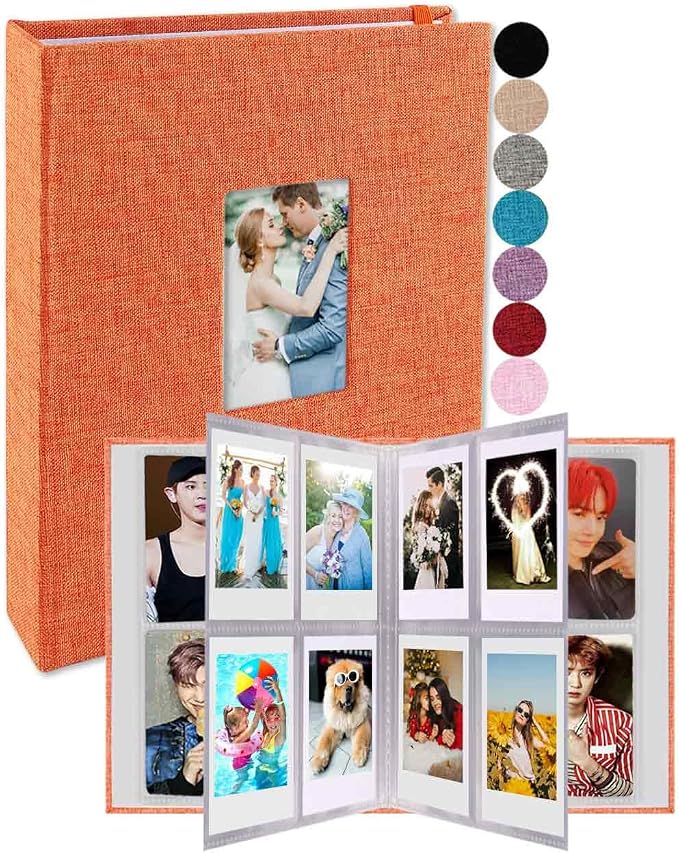 GPIRAL Mini Photo Album 208 Vertical Photos - Linen 2x3 Photo Album Compatible with K-pop Photocards, Fujifilm Instax Mini Film 7s 8 9 11, Polaroid Snap, Zip Printer, Orange by GPIRAL