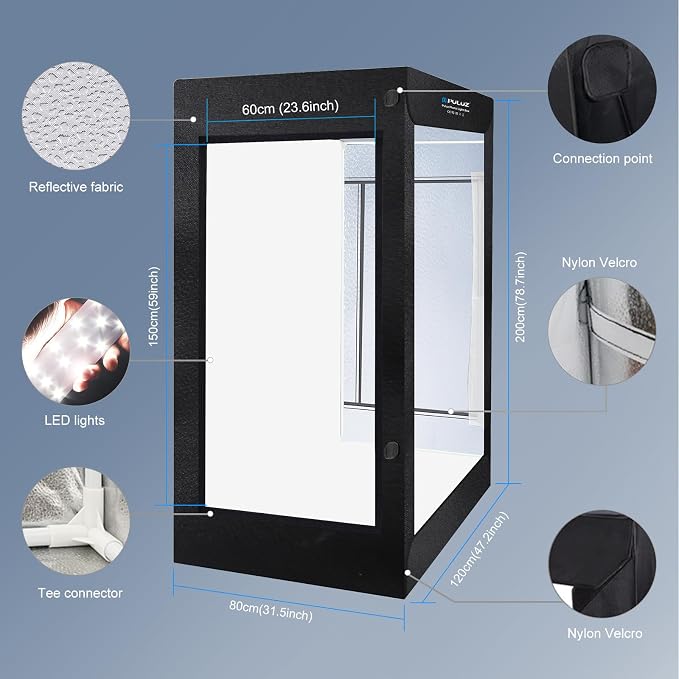 PULUZ Professional Large Photo Light Box Photography Studio, 47x31x78inch Large Lightbox Photo Video Continuous Lighting Softbox Shooting Tent Kit with 2 Colors PVC Backdrops - Image 5