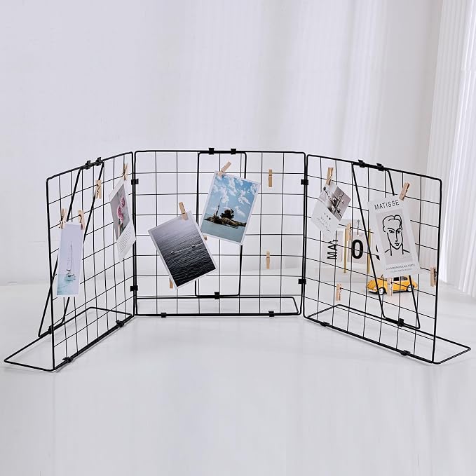 Photo Display Rack, Note Display Rack, Double-sided Photo Metal Rack, Suitable for Use As a Home Desk Photo Organizer, With 30 Wooden Clips, Black - Image 3