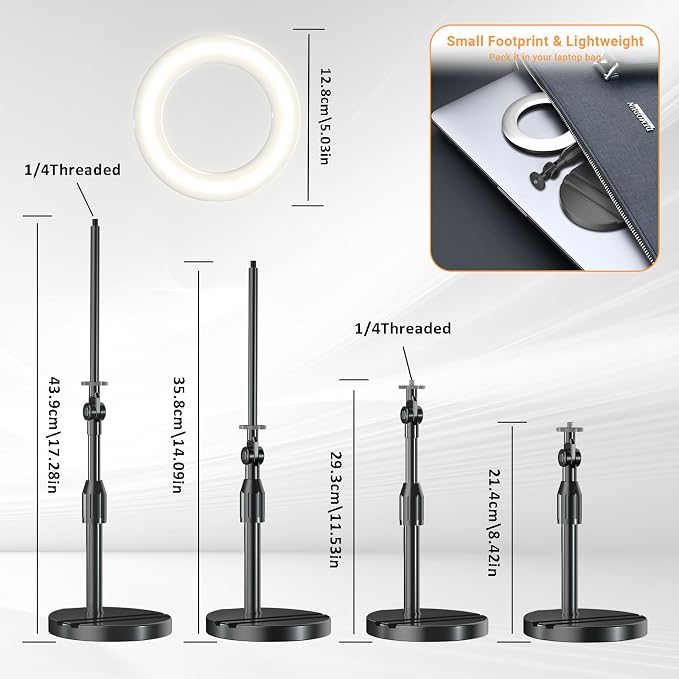 Portable Travel Ring Light for Laptop Zoom Video Conference, 5'' Bright Circle Light with Extendable Stand, Small Halo Lighting with Phone Holder for Video Recording Live Stream Facetime Photography - Image 5