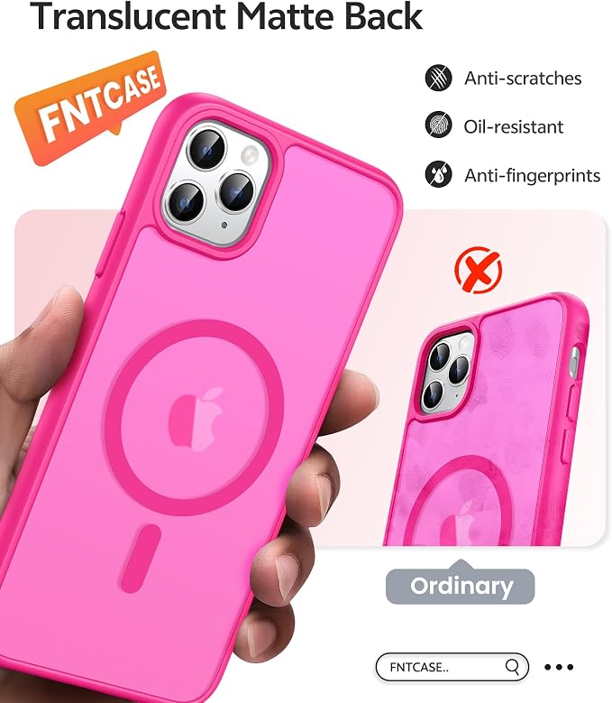 FNTCASE for iPhone 11 Pro Case, Fit for Magsafe, Translucent Matte Back | Magnetic Phone Cases, 14FT Military Grade Drop Protection, Shockproof Bumper, Slim Protective Cover, Hot Pink - Image 6