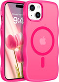 BENTOBEN Magnetic for iPhone 15 Plus/14 Plus Case,Cute Wavy Frame [Compatible with MagSafe] Translucent Matte Women Girls Boys Men Cute Shockproof Protective Cover for iPhone 14 Plus/15 Plus,Hot Pink by BENTOBEN
