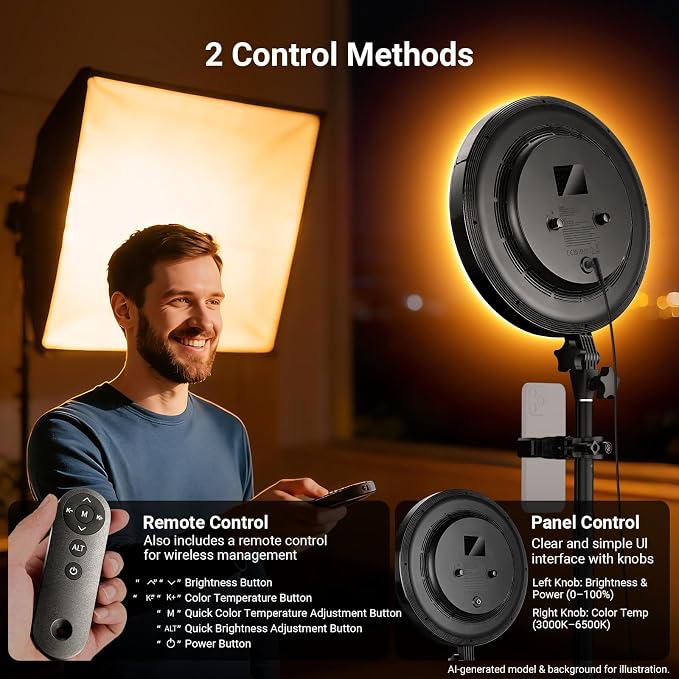NEEWER Basics 13" 45W Large Ring Light with 66" Stand, 3000K-6500K CRI95+ Full Screen LED Panel Lighting with Phone Holder/Remote for Video Recording Selfie Streaming Makeup Studio Photography, BR45B - Image 6