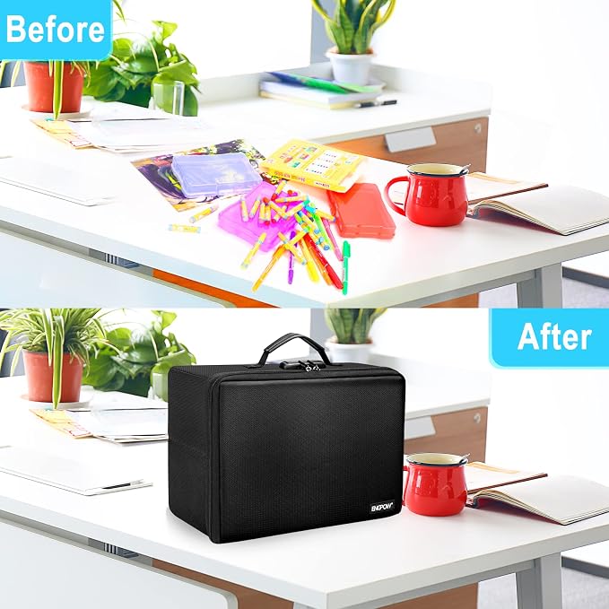 ENGPOW Fireproof Photo Storage Box with Lock,Photo Box Organizer with Divider＆Mesh Bag,Collapsible Portable Photo Storage Containers with Handle for Photos, Picture,Scrapbook,Art,Craft(Box Only) - Image 7