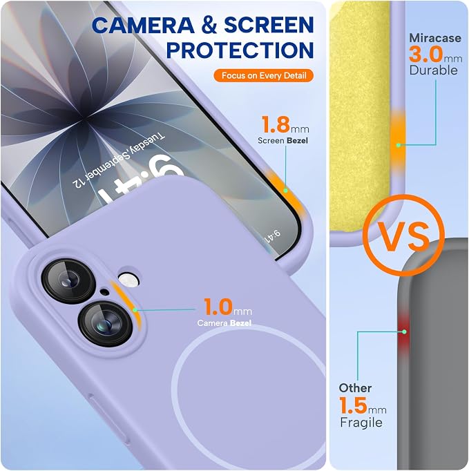 Miracase Silicone & Magnetic for iPhone 17 Case, Light Purple | Compatible with MagSafe, Silicone Camera Control Cover, Soft Microfiber Lining, Shockproof Drop Protection Phone Case for 17 - Image 3