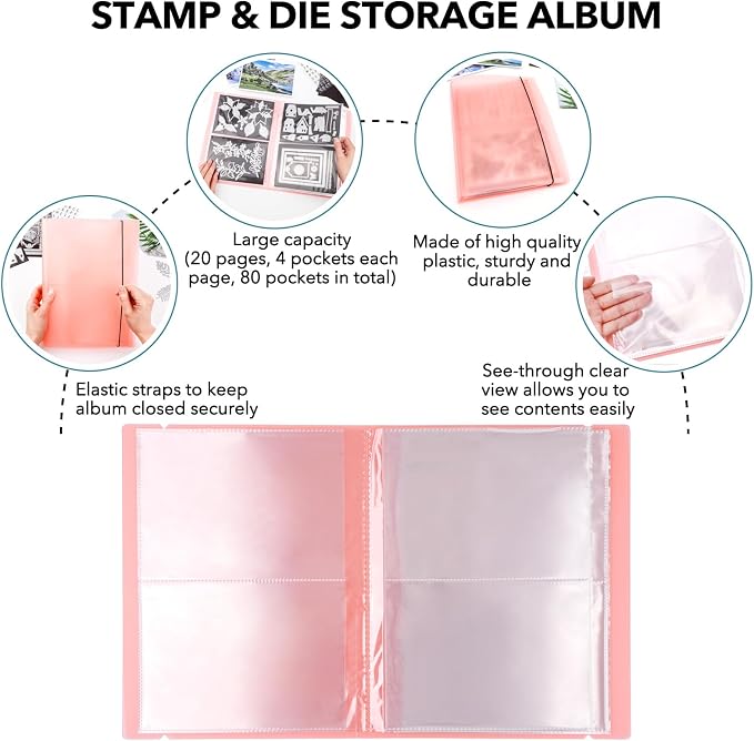 2 Pack Large Sticker Photo Storage Album, Stamp & Cutting Dies Storage Book Organizer Folder for Cards Storage DIY Scrapbooking Card Making Supplies 20 Pages 80 Pockets/Pack (Clear + Orange) - Image 5