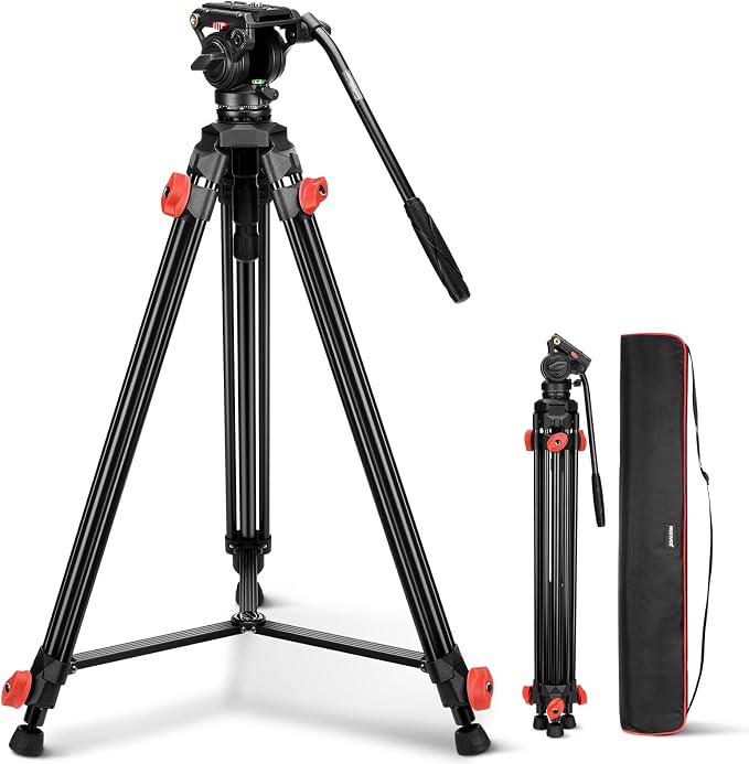 NEEWER Video Tripod with Fluid Head, Heavy Duty Aluminum Compact Portable Camera Tripod Stand for DSLR Camcorder Compatible with DJI Gimbals Compatible with Manfrotto QR Plates, Max Load 13.2 lb, TP73 by Neewer
