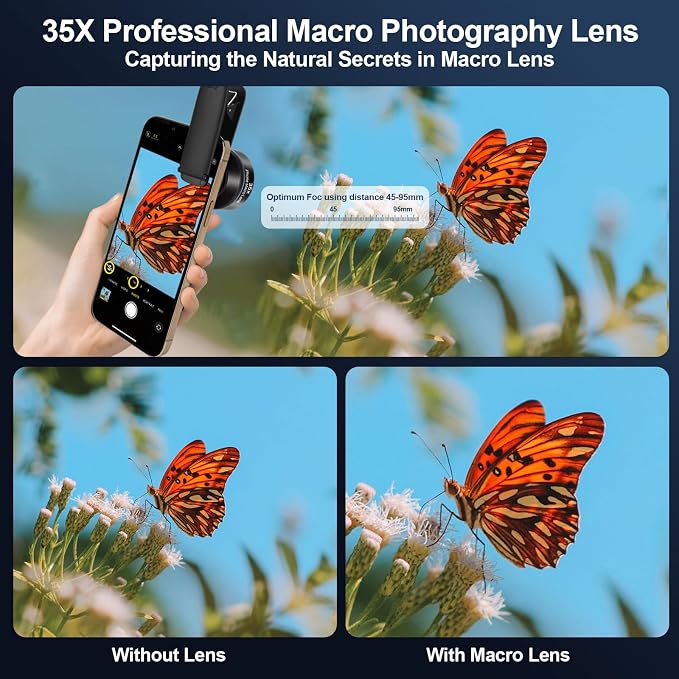 35X Professional Upgraded Macro Lens for Smartphones,with Universal Clip，Long Shooting Distance of 45-95mm, Macro Photography of Flowers,Insect and Jewelry,Compatible with iPhone and Android Phones - Image 4