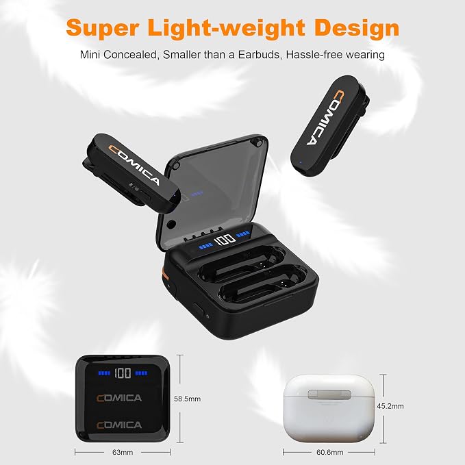 COMICA Vimo S UC Wireless Lavalier Microphone with 656FT Range | 48kHz/24bit Recording, 15H Battery Life with Charging Case, Lapel Microphone Wireless for Video Recording Vlogging - Image 4
