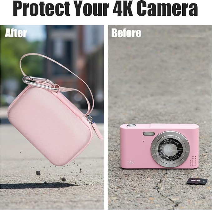Digital Camera Case for FJFJOPK/for Lecnippy 4K Vlogging Camera/SECHKISS/Fleafer Upgrade FHD 1080P Digital Camera with Mesh Pocket for Accessories SD Card Cable (Case Only) (Pink) - Image 6