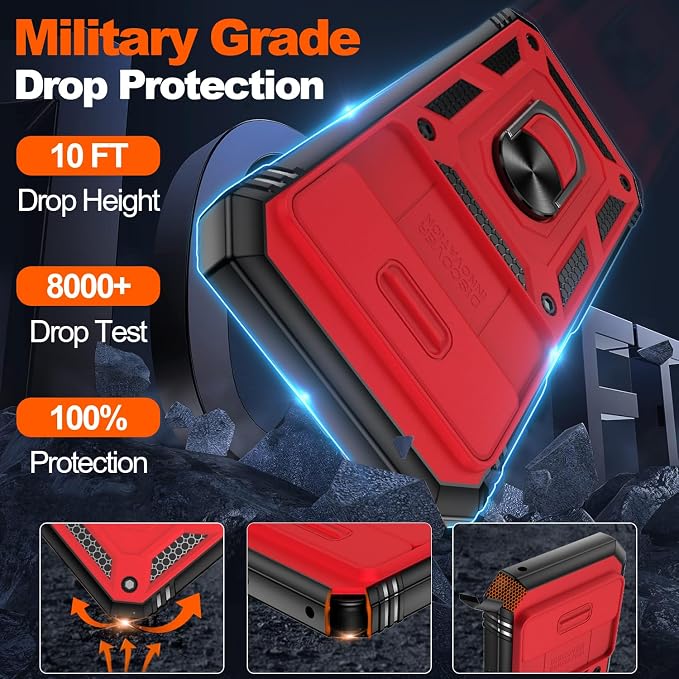 Gritup for Pixel 9A Case Military-Grade Shockproof with Kickstand | with 2 PCS Screen Protector, Slide Camera Cover, Heavy Duty Outdoor Protection Funda para Google 9 A Phone Cover, Red+Black - Image 2