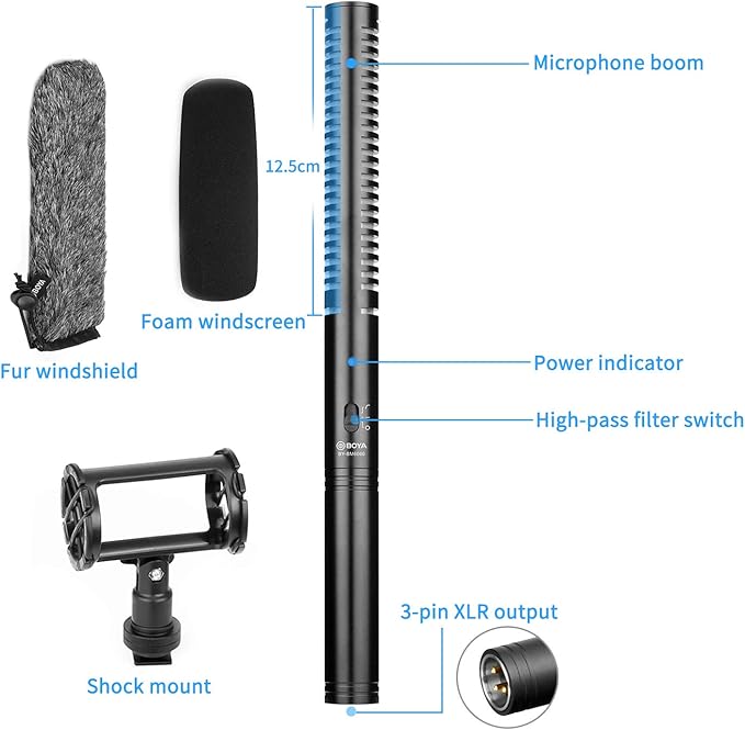 BOYA XLR Microphone, Shotgun Microphone BY-BM6060 with Shockmount Windscreen Mic for Camera DSLR External Condenser Professional Microphones for Video Interview ENG Film - Image 3
