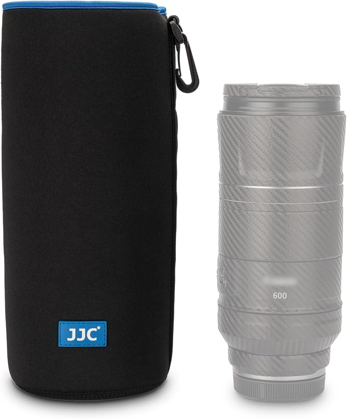 JJC Neoprene Camera Lens Pouch Case, Drawstring Bag for Lens up to 3.9x11" | Water-Resistant, Soft Padded, with Carabiner, Compatible with Canon EF 70-200mm, EF 100-400mm, EF 70-300mm AF-S 70-200mm by JJC