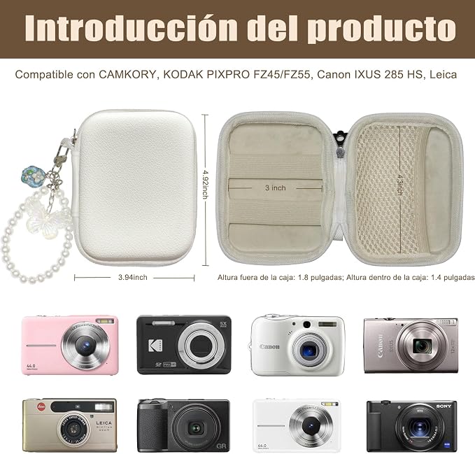 STARGAZ Digital Camera Case,suitable for camera case small such as CAMKORY/KODAK PIXPRO FZ45/FZ55/Canon PowerShot ELPH/HS,Leica,etc.Compact digital camera bag, can also store such as SD cards(White) - Image 3