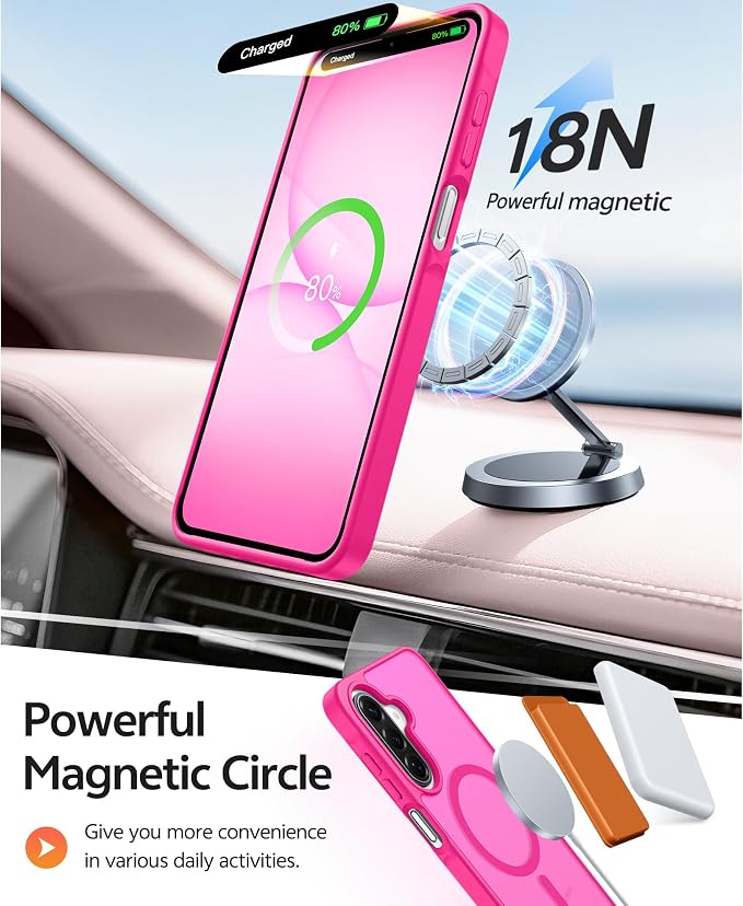 FNTCASE for Galaxy A17/A16 5G Phone Case, Fit for Magsafe, Screen Protector | Translucent Matte, 14FT Military Grade Drop Protection, Slim Shockproof Protective, for Samsung A 17 A 16 Cover, Hot Pink - Image 3