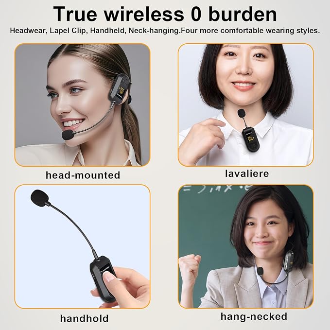 Depusheng 2.4G Wireless Microphone Headset,Lavalier and Handheld Mic 160ft Range,with 1/8''&1/4'' Plug for PA System,Voice Amplifier (One lavalier Microphone) - Image 8