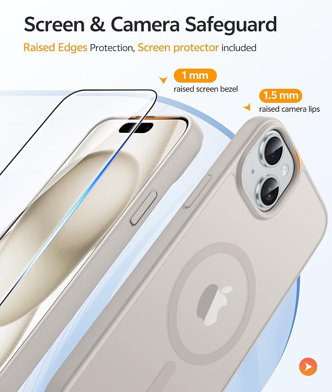 FNTCASE for iPhone 15/14/13 Case, Fit for Magsafe, Glass Screen Protector | Translucent Matte, Magnetic Phone Cases, 14FT Military Grade Drop Protection, Slim Shockproof Protective Cover, Off White - Image 4
