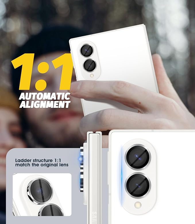 Orzero (2 Sets Camera Lens Protector for Samsung Galaxy Z Fold 8, [EZ Install] [Case-Friendly] 9H Tempered Glass CD Pattern Lens Cover, Military-Grade Shockproof, HD Clarity Anti-Glare - Sliver - Image 4
