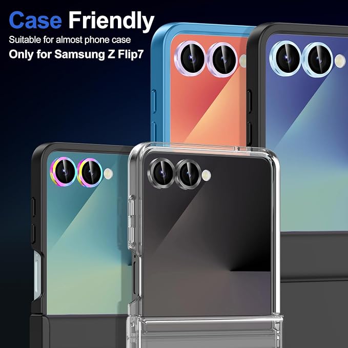 for Samsung Galaxy Z Flip 7 Camera Lens Protector, Individual Metal Ring Tempered Glass Lens Cover, [Strong Adsorption] Scratch Resistant Ultra-Thin HD Clear Lens Cover, 1 Set-Black - Image 7