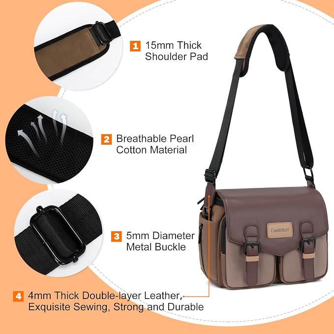 Cwatcun Midi Camera Sling Bag, Waterproof Crossbody Case with Tripod Holder | Camera/Photography Shoulder Messenger Bag for Canon, Nikon, Sony, Fuji DSLR/SLR/Mirrorless Camera, LensFits 1DSLR+2lenses. - Image 6