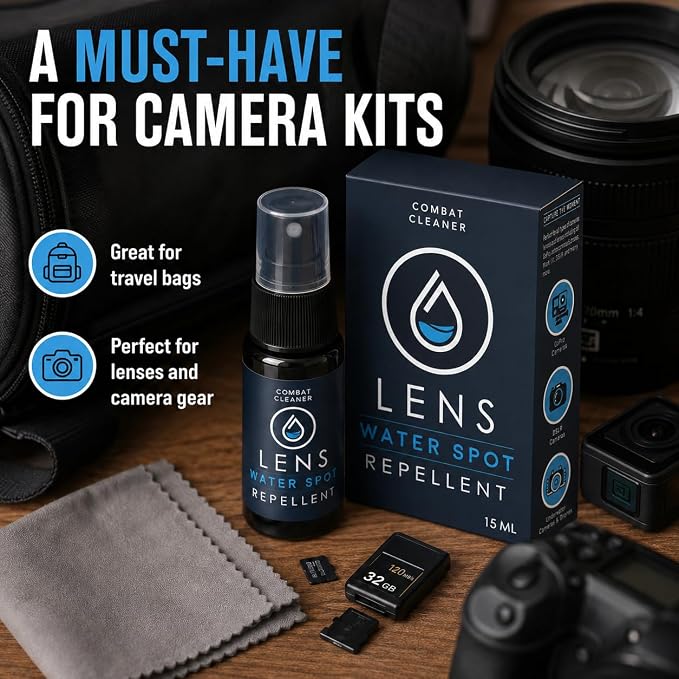 Combat Cleaner Camera Lens Cleaner with Microfiber Cloth, Camera Care Kit | Water Spot Repellent Camera Lens and Optical Cleaning Solution for Coated Lenses, Binoculars, Scopes, Camera, Glasses, Screen - Image 5