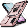 for iPhone XR Case with Camera Lens Cover, HD Screen Protector, 10 FT Military Grade Drop Protection, Magnetic Ring Holder Kickstand Protective Phone Case, Rose Gold by Weycolor
