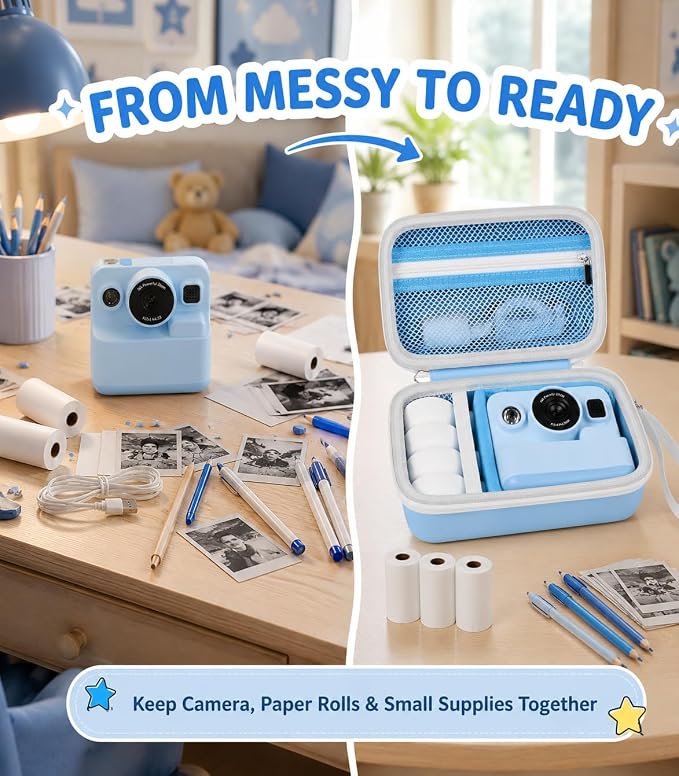 Kids Instant Print Camera Case for DYLANTO for ESOXOFFORE Cameras | Portable Digital Camera Case Organizer for ETIKEZ for YTETCN for DUDUDRAGON with Pocket for Accessories (Box Only)-Blue - Image 3