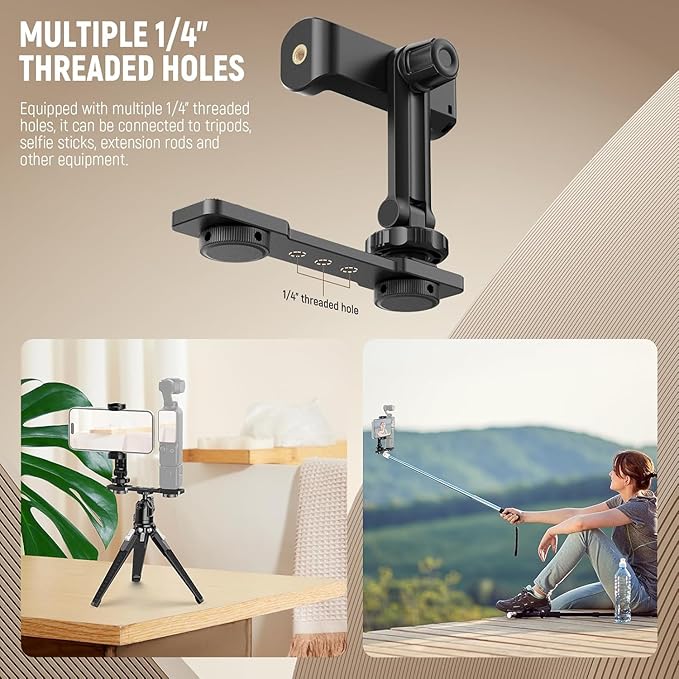 NEEWER AC021 Phone Holder Mount Compatible with DJI Osmo Pocket 4 & 3 | Accessories Expansion Cell Phone Mount, 1/4" Threads, for Tripod/Extension Rod, Cold Shoe for Mini Video Light, Mic - Image 5