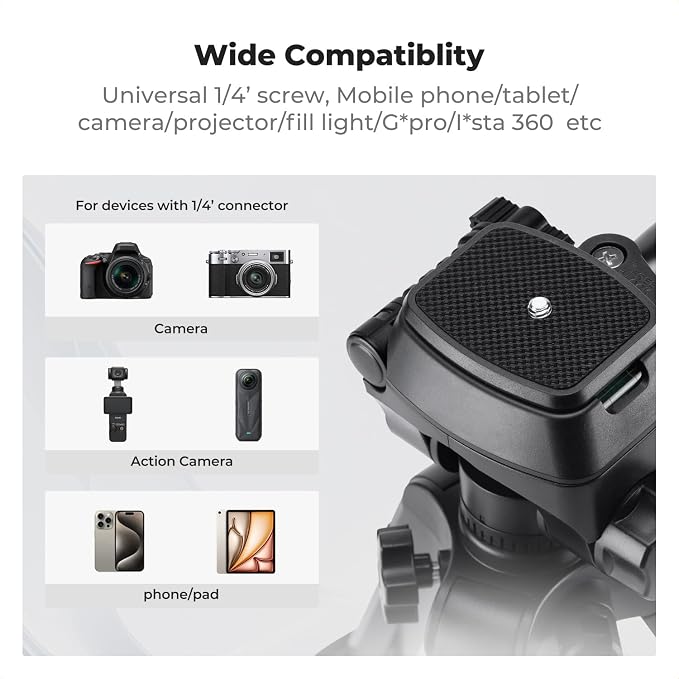 K&F CONCEPT 25" Mini Desk Tripod for Camera Video | Portable Aluminum Tripod for DSLR Cameras Phone, Lightweight Video Tripod for Travel. with Remote Max load 8.8 lbs. S223A0 - Image 7