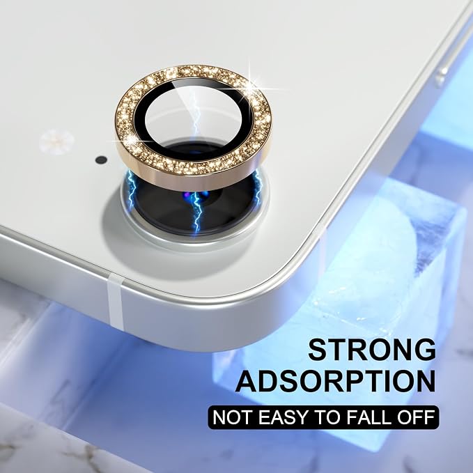 Choiche for iPhone 17e / 16e Camera Lens Protector Bling, Glitter-Gold | Ultra HD, 9H Tempered Glass Camera Cover Screen Protector Metal Individual Ring Decoration Accessories, 1-Lens, 6.1-inch - Image 6