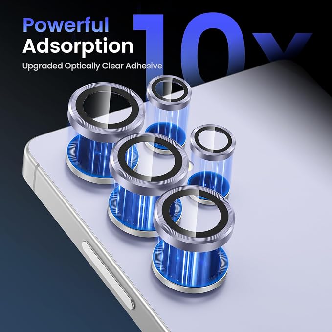 Tensea Compatible with Samsung Galaxy S25 Ultra Camera Lens Protector | 9H Tempered Glass Camera Cover Screen Protector Metal Individual Ring [Installation Tray][Case Friendly] - Image 4
