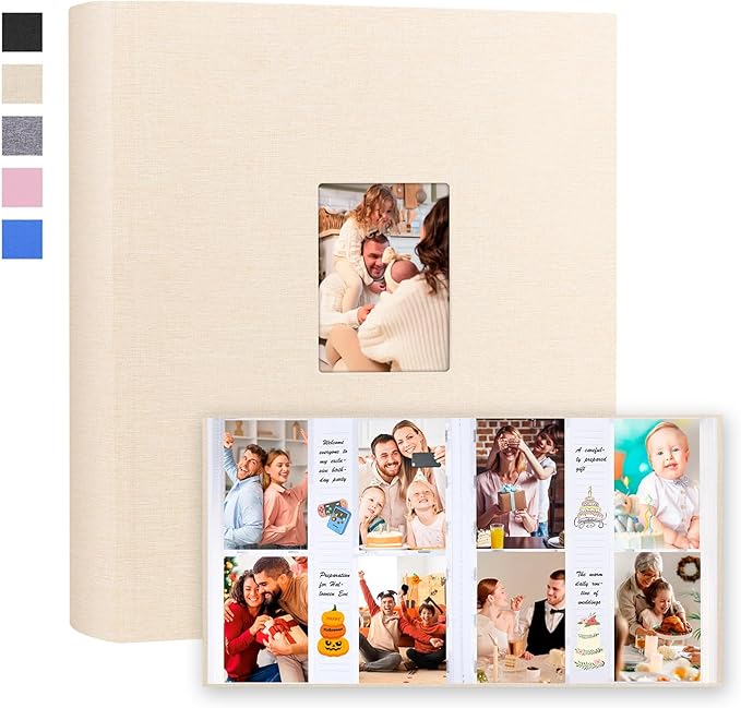 Photo Album 4x6 Vertical 600 Photos with Writing Space, Beige | Linen Cover, Acid-Free Pages, Clear PP Pockets, Memo Writing Space, Front Display Window, Family, Wedding & Travel Memories by Xfveiwoo