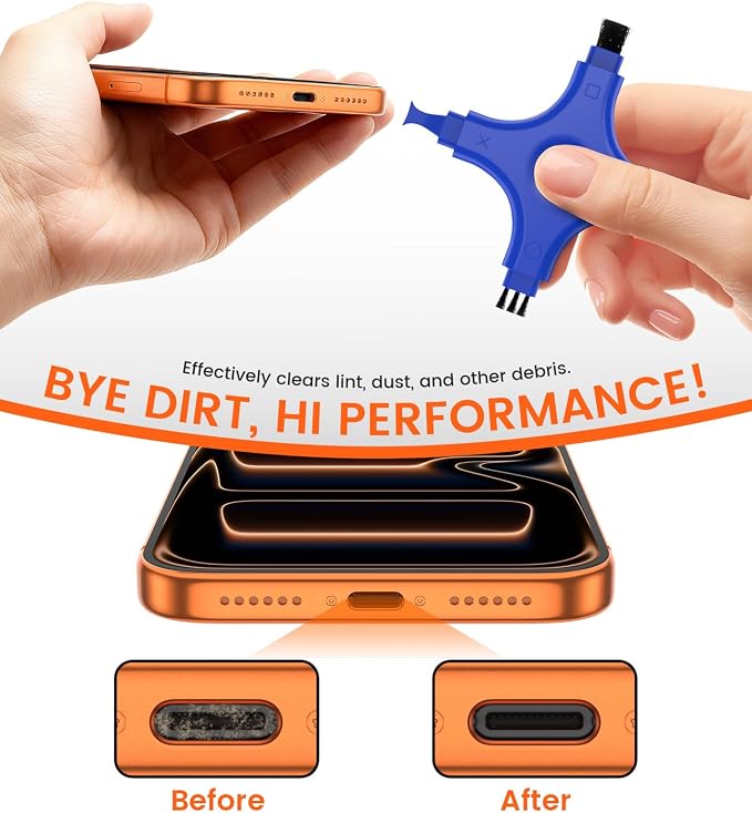Port Cleaner for iPhone, CODOGOY Charging Port Cleaning Kit with Brushes for Lightning Port & USB-C Phones, Earbuds - Blue - Image 3