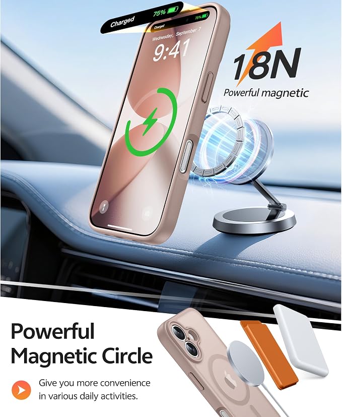 FNTCASE for iPhone 17 Case, Compatible with Magsafe, Glass Screen Protector | Full Camera Protection, Translucent Matte, 14FT Military Grade Drop Proof, Shockproof Protective Phone Cover, Desert Gold - Image 3
