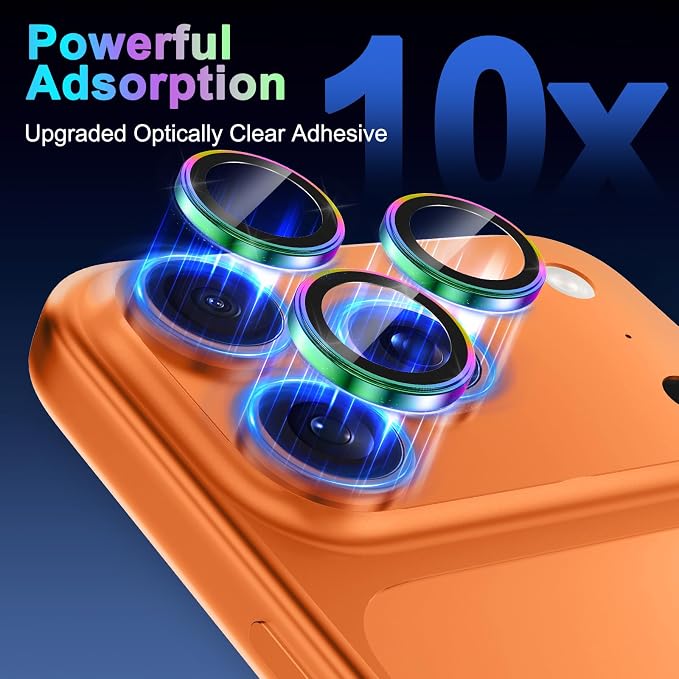 Meshine for iPhone 17 Pro/17 Pro Max Camera Lens Protector,Scratch Proof,Strong Adsorption,9H Hardness with Metal Ring Camera Cover,Ultra Thin Case Friendly, Accessories Lens Protector,Colorful - Image 5