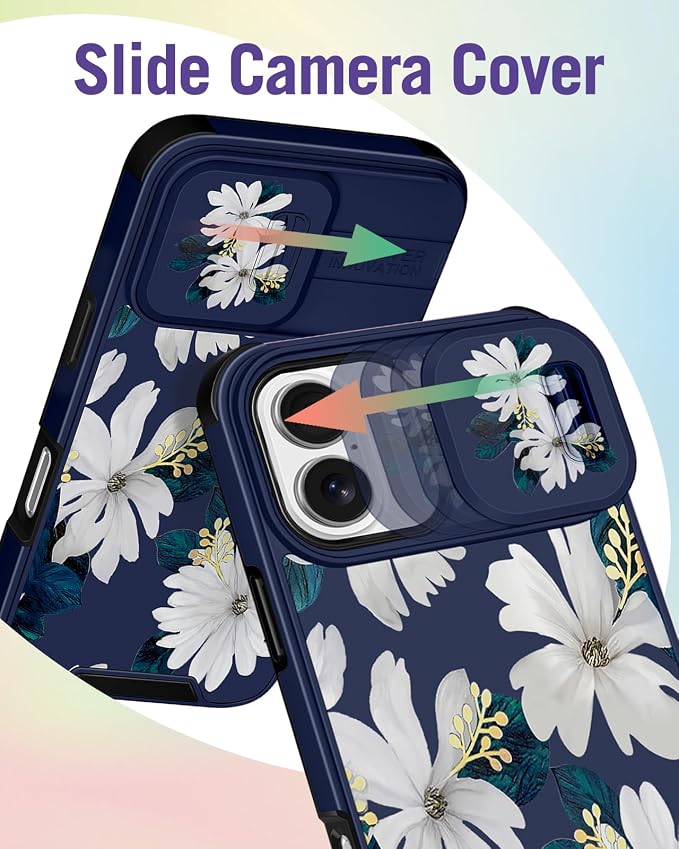 Buleens for iPhone 17 Case 6.3 Inch - with Ring Stand & Camera Cover Aesthetic Cute Designed for Women Girls Kawaii Pretty Girly White Floral Phone Case for iPhone 17 Compatible with Magsafe - Image 3