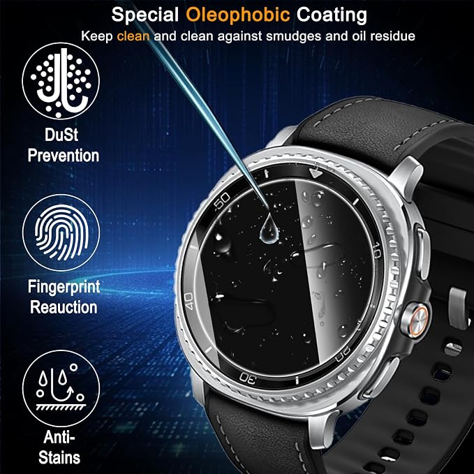 SiHPuoy Tempered Glass Screen Protector for Samsung Galaxy Watch 8 Classic | 4 Pack, 46mm, 9H Hardness, Military Grade Shatterproof, Anti Scratch, Bubble Free, HD Ultra-thin, Easy Install, Case Friendly - Image 6