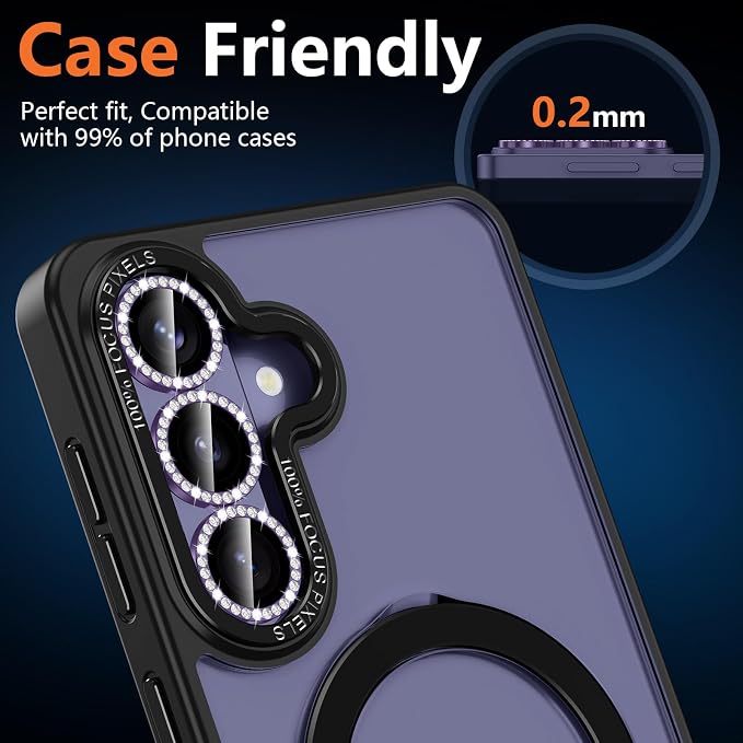 for Samsung Galaxy S26 Plus Camera Lens Protector, Individual Metal Ring Tempered Glass Lens Cover, [Strong Adsorption] Scratch Resistant Ultra-Thin HD Clear Lens Cover, 1 Set-Violet Diamond - Image 6