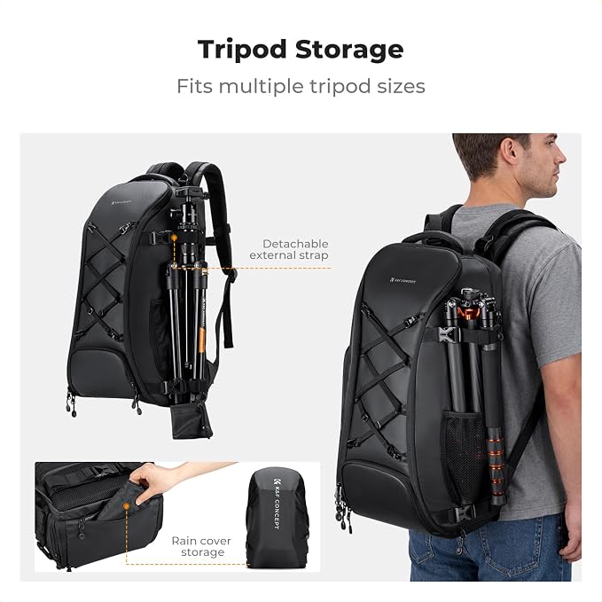 K&F CONCEPT Camera Backpack,30L Large Capacity Camera Bag for Photographers | Raincover, 16 Inch Laptop Compartment, Compatible for Canon/Nikon/Sony/DJI Mavic Drone, Travel, B12 - Image 2