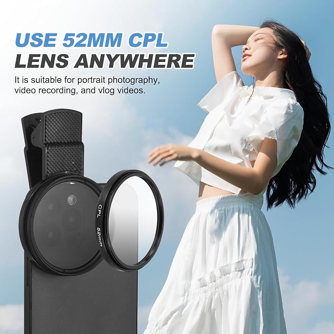 PATIKIL 52mm Phone Camera Lens, Clip-On Polarizer Filter Circular Polarizing Lens for Most Smart Phones and DSLR Cameras, Black - Image 7