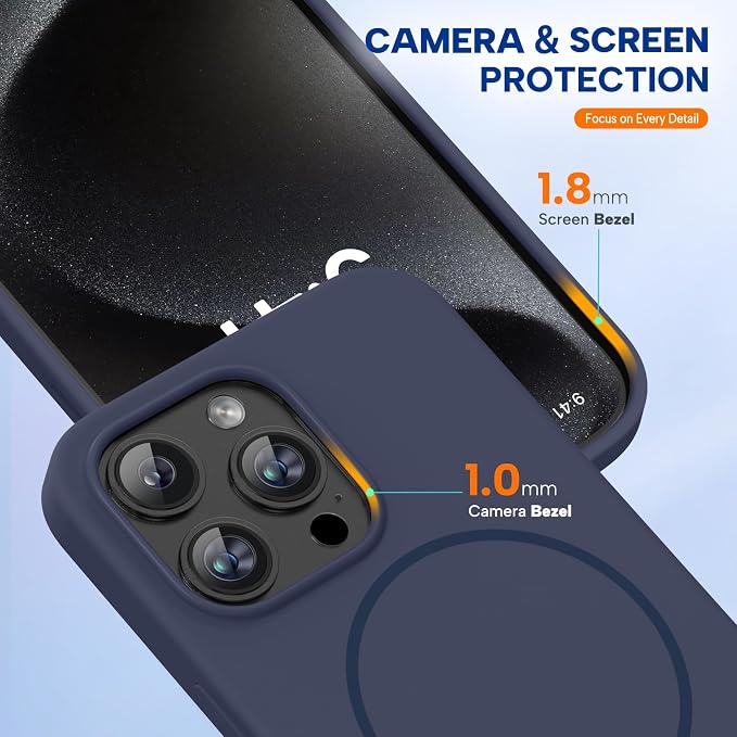 miracase Magnetic for iPhone 15 Pro Max Case, [Soft Anti-Scratch Microfiber Lining], Compatible with MagSafe, Liquid Silicone Case Shockproof Drop Protection Phone Case for 15 ProMax, Dark Blue - Image 4