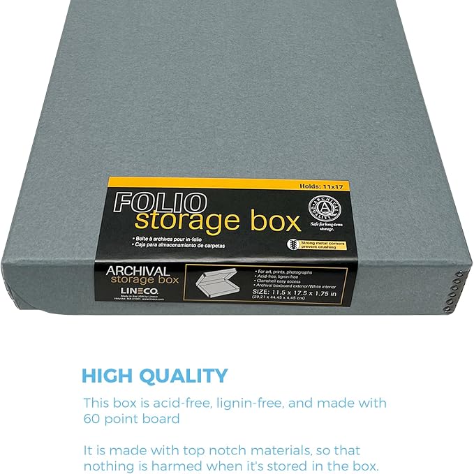 Lineco Clamshell Archival Storage Box, 11.5x17.5x1.75 Inch, Gray | Acid-Free with Metal Edge Boxboard, Organize and Store Photos Documents Cards Negatives Magazine Prints Family Records DIY - Image 3