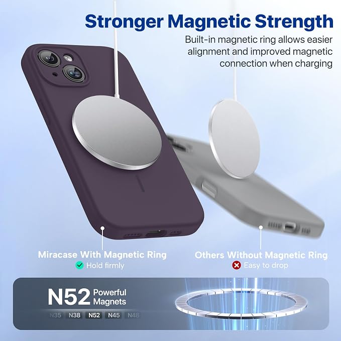 miracase Magnetic for iPhone 15 Case, [Soft Anti-Scratch Microfiber Lining], Compatible with MagSafe, Liquid Silicone Case Shockproof Drop Protection Phone Case for 15, Dark Purple - Image 7