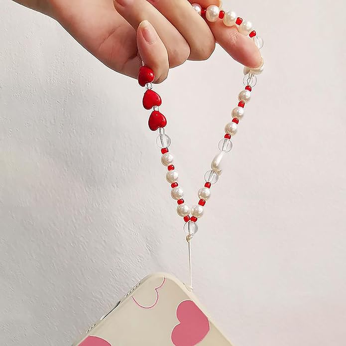 Beaded Phone Charm Lanyard Strap Girly Style Fixed Beads Pearl Lanyards - Image 2