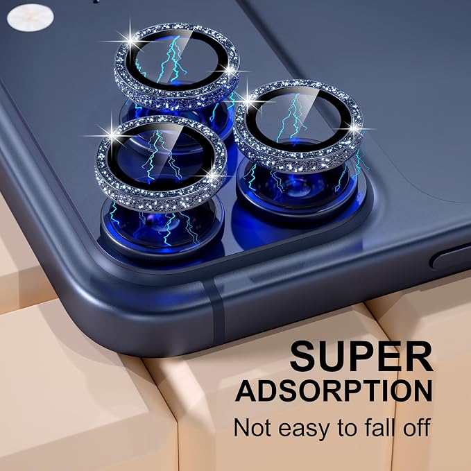 Misea Camera Lens Protector for iPhone 17 Pro Max/17 Pro, Deep Blue Glitter | Bling Upgraded Look, 9H Tempered Glass Individual Metal Camera Cover, Anti-Scratch, for iPhone 17/16/15/14 Pro Max/Pro - Image 5