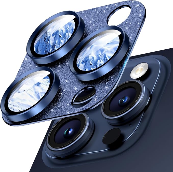 Camera Lens Protector for iPhone 16/15/14 Pro Max & 16/15/14 Pro | Glitter Blue, Aluminum Alloy, 9H+ Glass Camera Cover, Nano Reinforced Adhesive, Anti-Drop, Anti-Scratch, Case Friendly by WumigooProducts